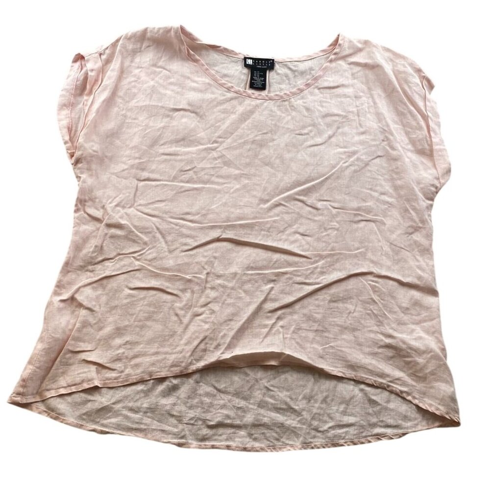 Carole Little Women's 100% Linen Blouse Size XL Short Sleeve Pullover Top Pink